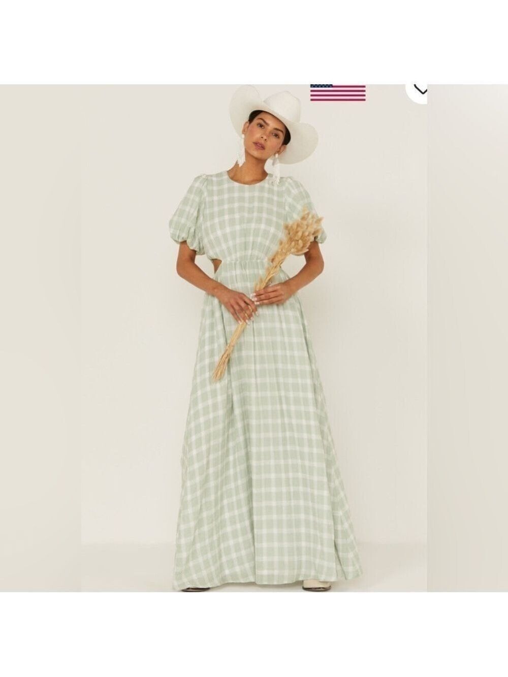Show Me Your MuMu Prairie Western Cottagecore Green Plaid Eloise Maxi Dress XS